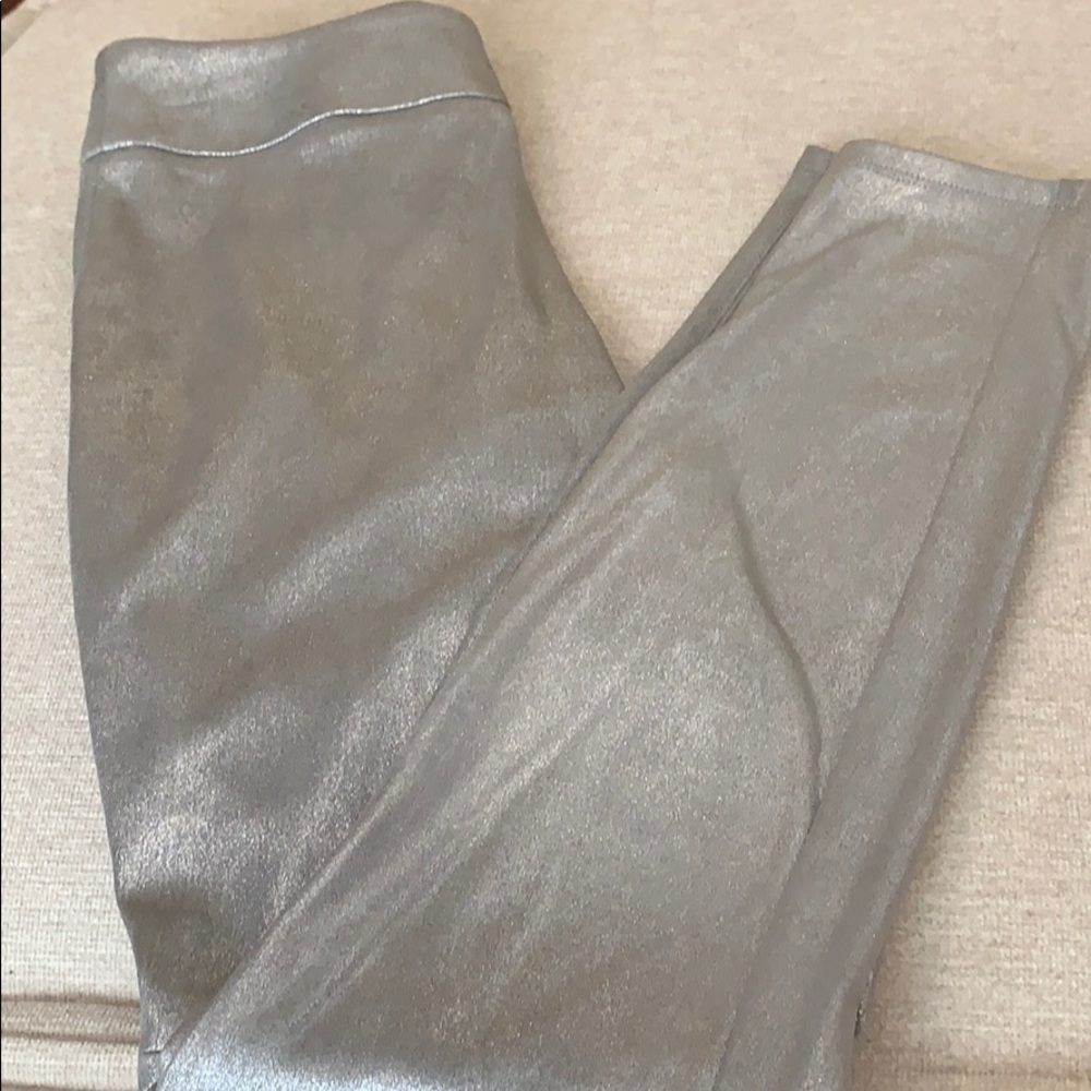 Silver metallic zip up pants